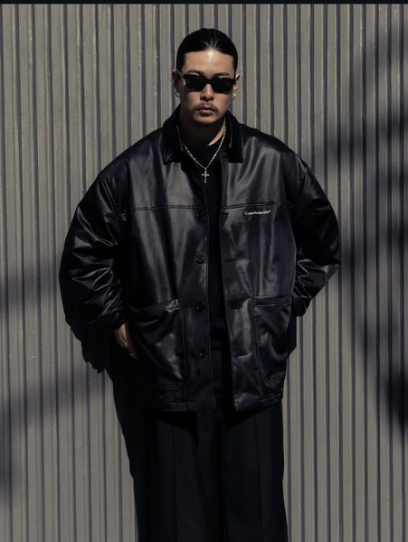 COOTIE PRODUCTIONS / Damp Coated Satin Car Coat -Black-