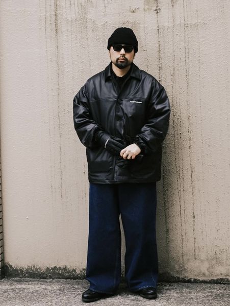 COOTIE PRODUCTIONS / Damp Coated Satin Car Coat -Black-