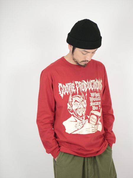 COOTIE クーティ 通販 18SS Print L/S Tee (WHAT'S WOULD SATAN DO?) -Red-