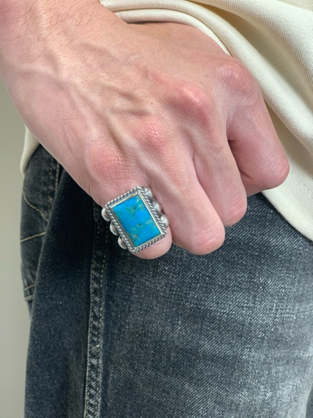 LARRY SMITH / 6 POINT RECTANGLE TURQUOISE RING -18K 