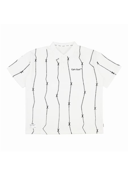 Captains Helm Golf / WIRED STRIPE WIDE POLO -White-