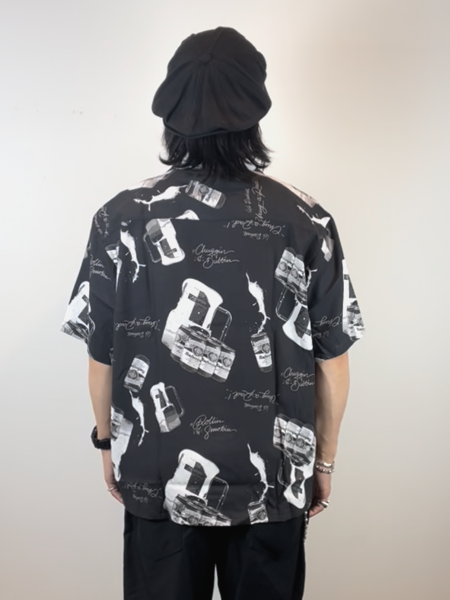 RADIALL/ CRAGER -OPEN COLLARED SHIRT S/S -Black-