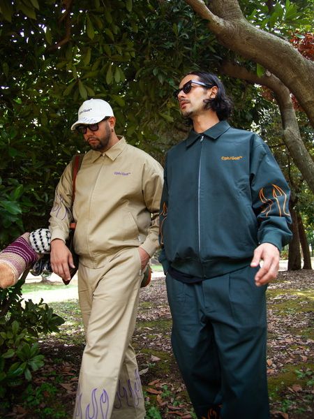 Captains Helm Golf / FIRE SLEEVE COTTON TRACK BLOUSON -Green-
