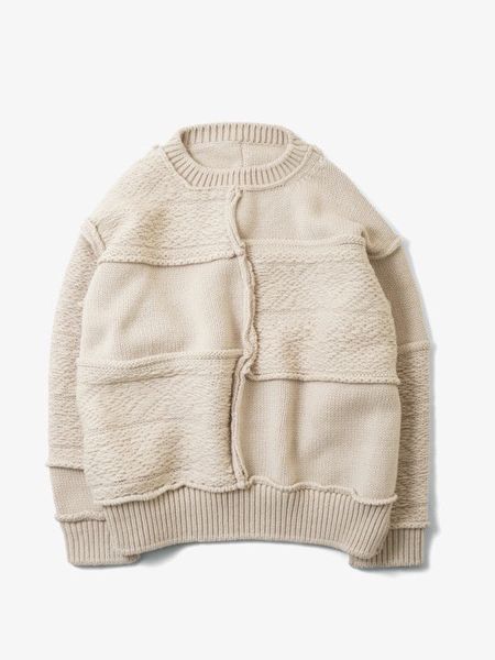 Name. / PATCHWORK KNIT SWEATER -Beige-